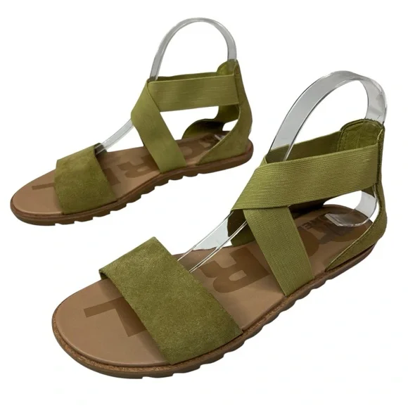 SOREL Ella II Olive Suede Leather Crisscross Sandals 8.5 - Picture 4 of 7